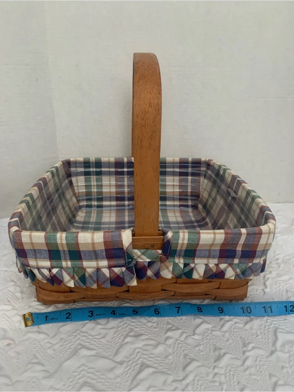 Vintage Longaberger Basket Plaid Stationary Handle Plastic Protector Liner 1991